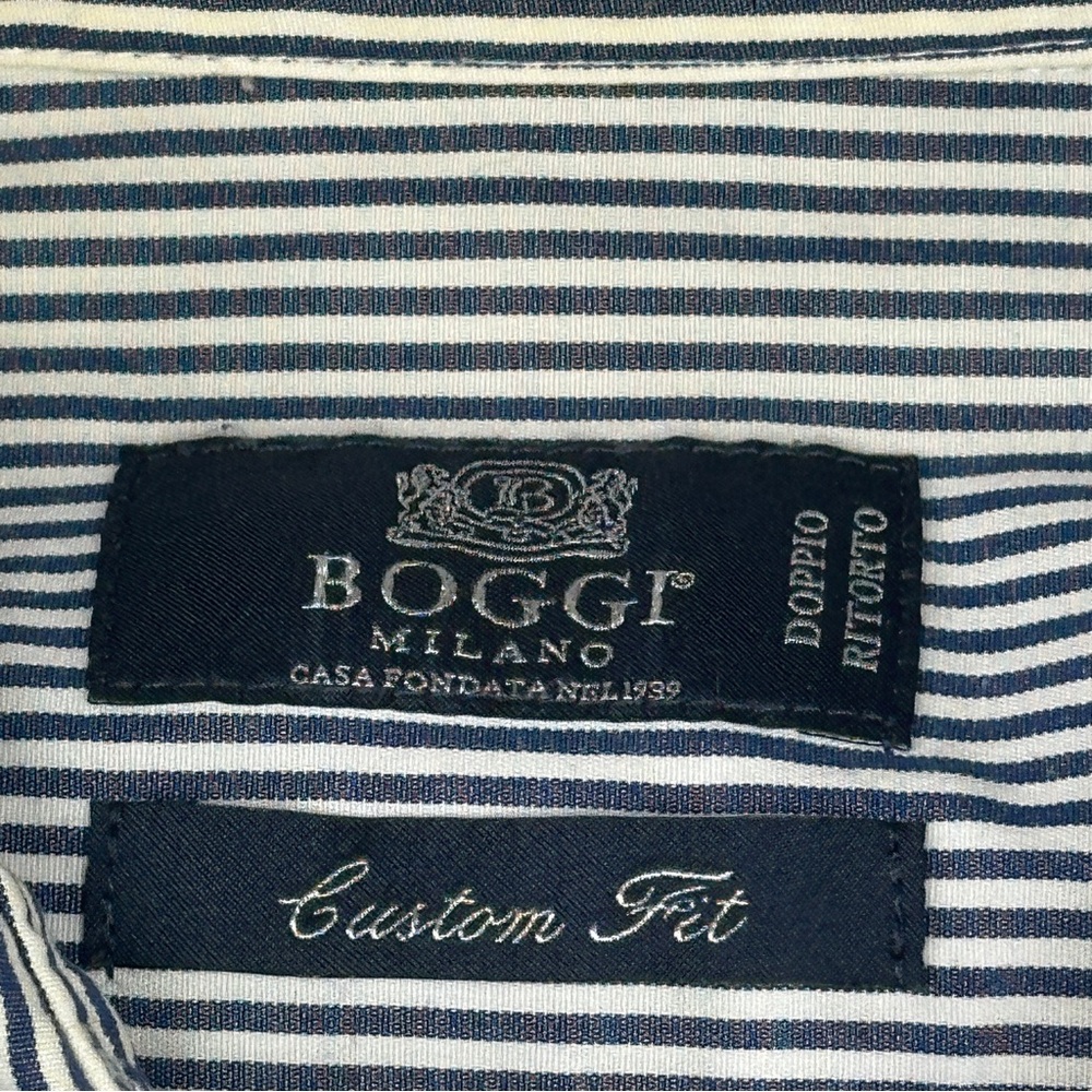 Boggi Milano Custom Fit Blue Striped Long Sleeve Button Up Dress Shirt 44” Chest - Picture 3 of 11